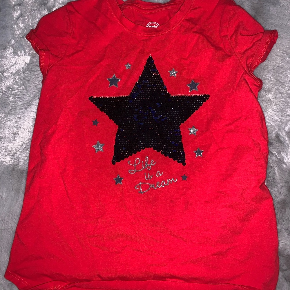 Girls red shirt w/ color shift sequin